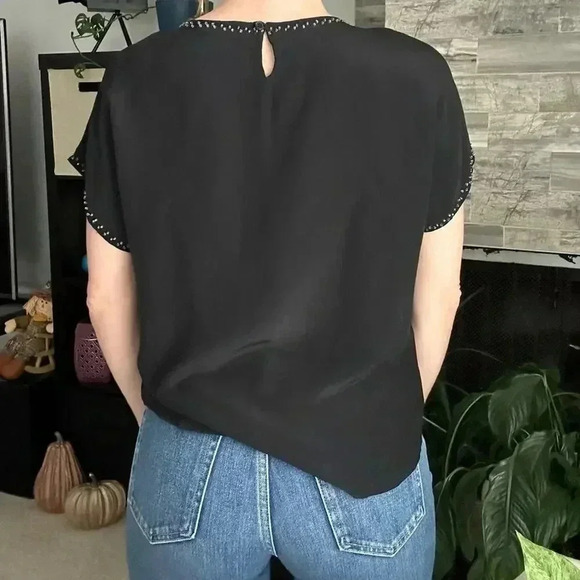 Jordan New York Black 100% Silk Beaded Trim Blouse Large - Picture 3 of 7